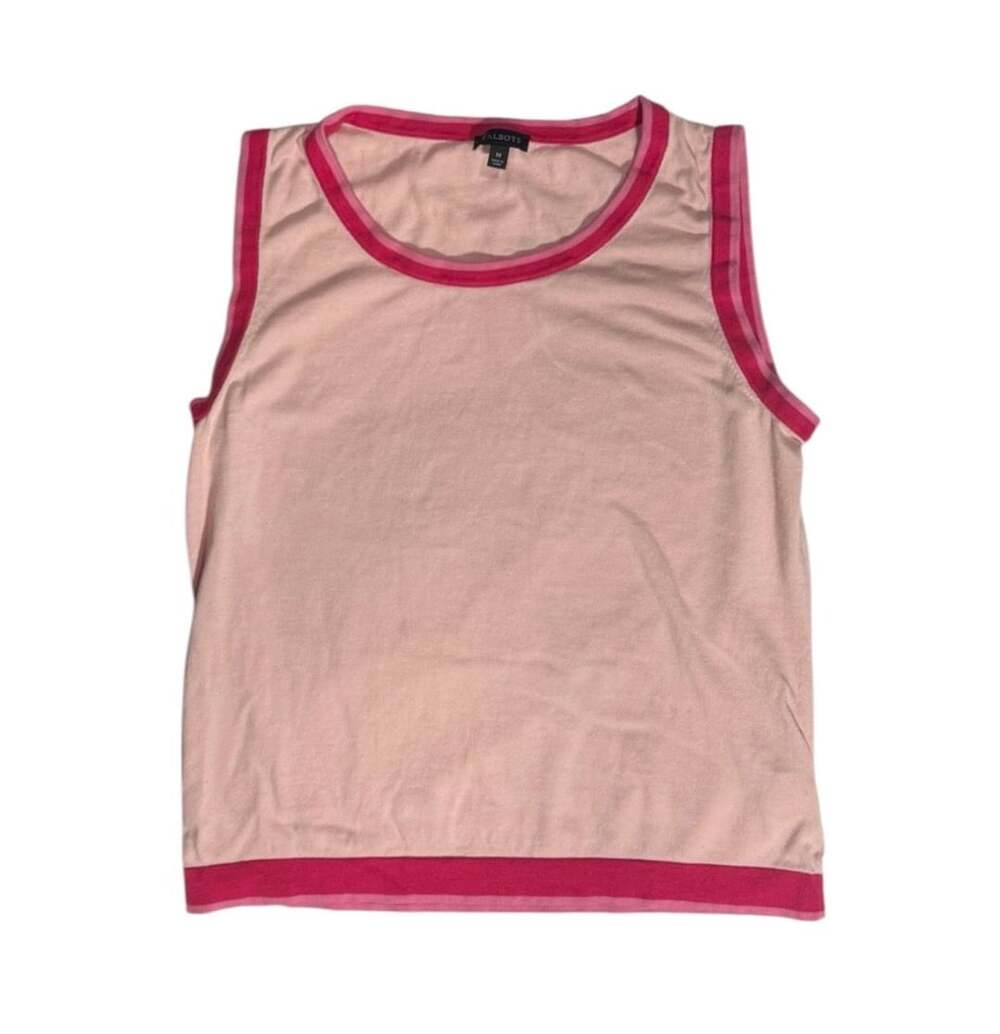 Talbots Sleeveless Sweater Size M Pink Cotton Rayon Striped Trim Tank Top